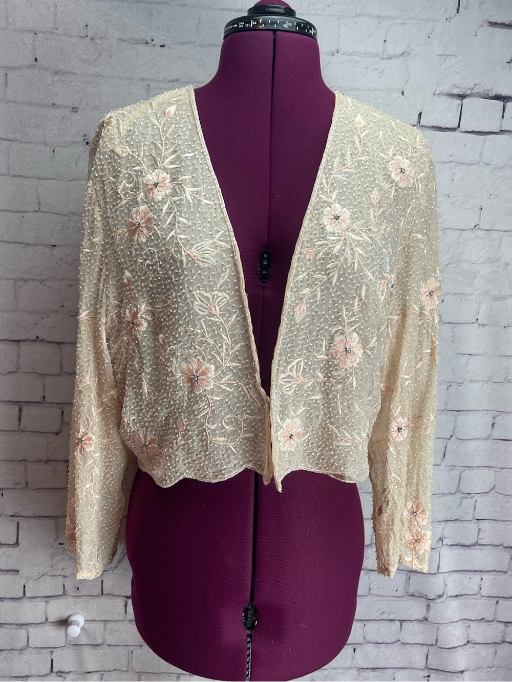 Mon Cheri bridal beaded evening jacket creamy pink with flowers size 16